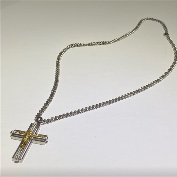 Mens Stainless Steel Cross Chain Jesus Necklace - Picture 10 of 10